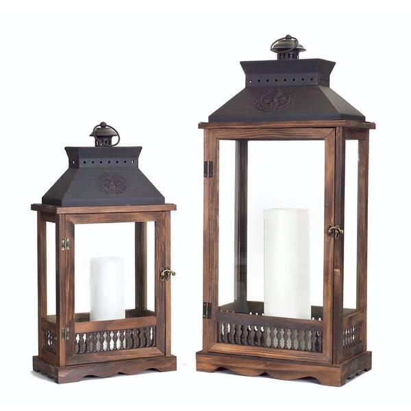 Set of 2 Wooden Pillar Candle Lanterns 27.5" Bed Bath & Beyond 37479765
